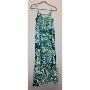 Goa womens medium long maxi dress green blue leaves boho beach vacation